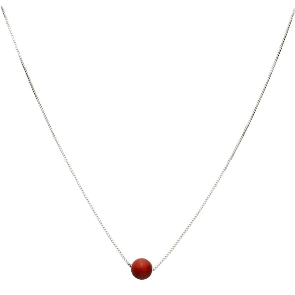 Sterling Silver Box Chain Floating Round 8mm Bamboo Coral Necklace Adjustable