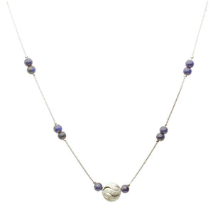 Blue Lapis Stone Beads Sterling Silver Box Chain Scatter Plated Hammered Ball Necklace Adjustable
