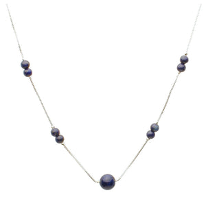 Blue Lapis Stone Beads Sterling Silver Box Chain Scatter Necklace Adjustable