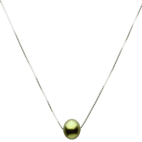 Floating 10mm Simulated Pearl Station Sterling Silver Box Chain Necklace Adjustable 20 inches+2 inches Extender