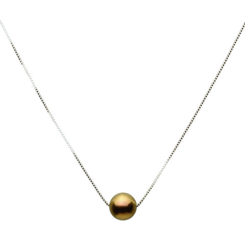 Floating 10mm Simulated Pearl Station Sterling Silver Box Chain Necklace Adjustable 20 inches+2 inches Extender