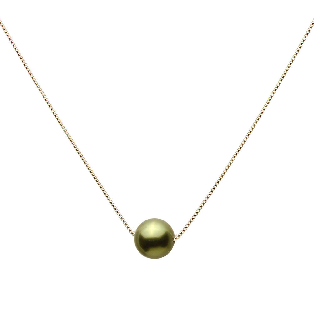 Floating 10mm Simulated Pearl Station Sterling Silver Box Chain Necklace Adjustable 16 inches+2 inches Extender