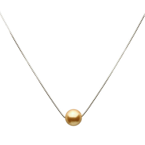 Floating 10mm Simulated Pearl Station Sterling Silver Box Chain Necklace Adjustable 16 inches+2 inches Extender