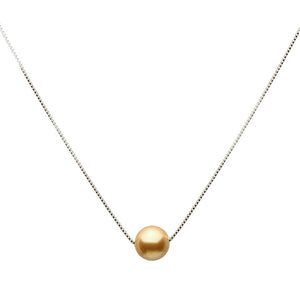Floating 10mm Simulated Pearl Station Sterling Silver Box Chain Necklace Adjustable 20 inches+2 inches Extender