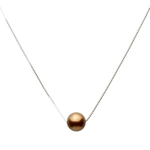 Floating 10mm Simulated Pearl Station Sterling Silver Box Chain Necklace Adjustable 16 inches+2 inches Extender