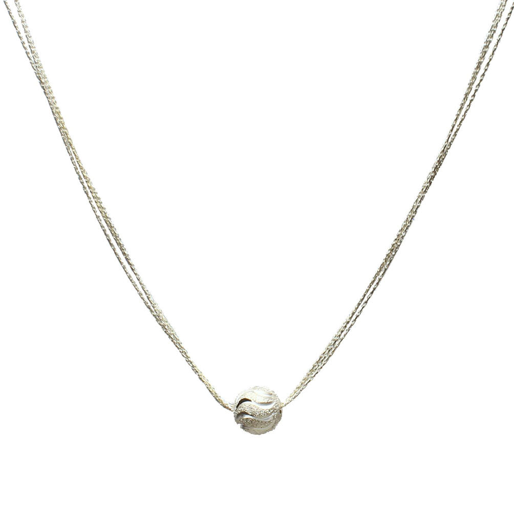 Silver Plated Hammered Ball on Multi-strand Sterling Silver Necklace Adjustable