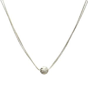 Silver Plated Hammered Ball on Multi-strand Sterling Silver Necklace Adjustable