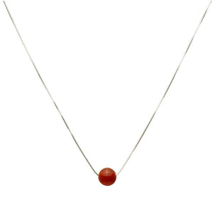 Round 10mm Carnelian Stone Station Sterling Silver Box Chain Necklace Adjustable