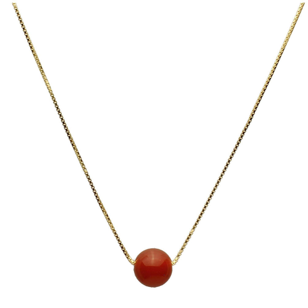 Floating 10mm Carnelian Stone Station 18KT Gold-Flashed Sterling Silver Box Chain Necklace Ext