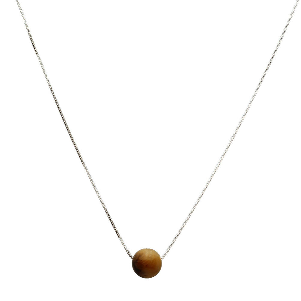 Floating Round 10mm Tiger Eye Stone Station Sterling Silver Box Chain Necklace Adjustable