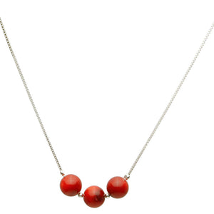 Sterling Silver Box Chain 3 Round 8mm Bamboo Coral Necklace Adjustable