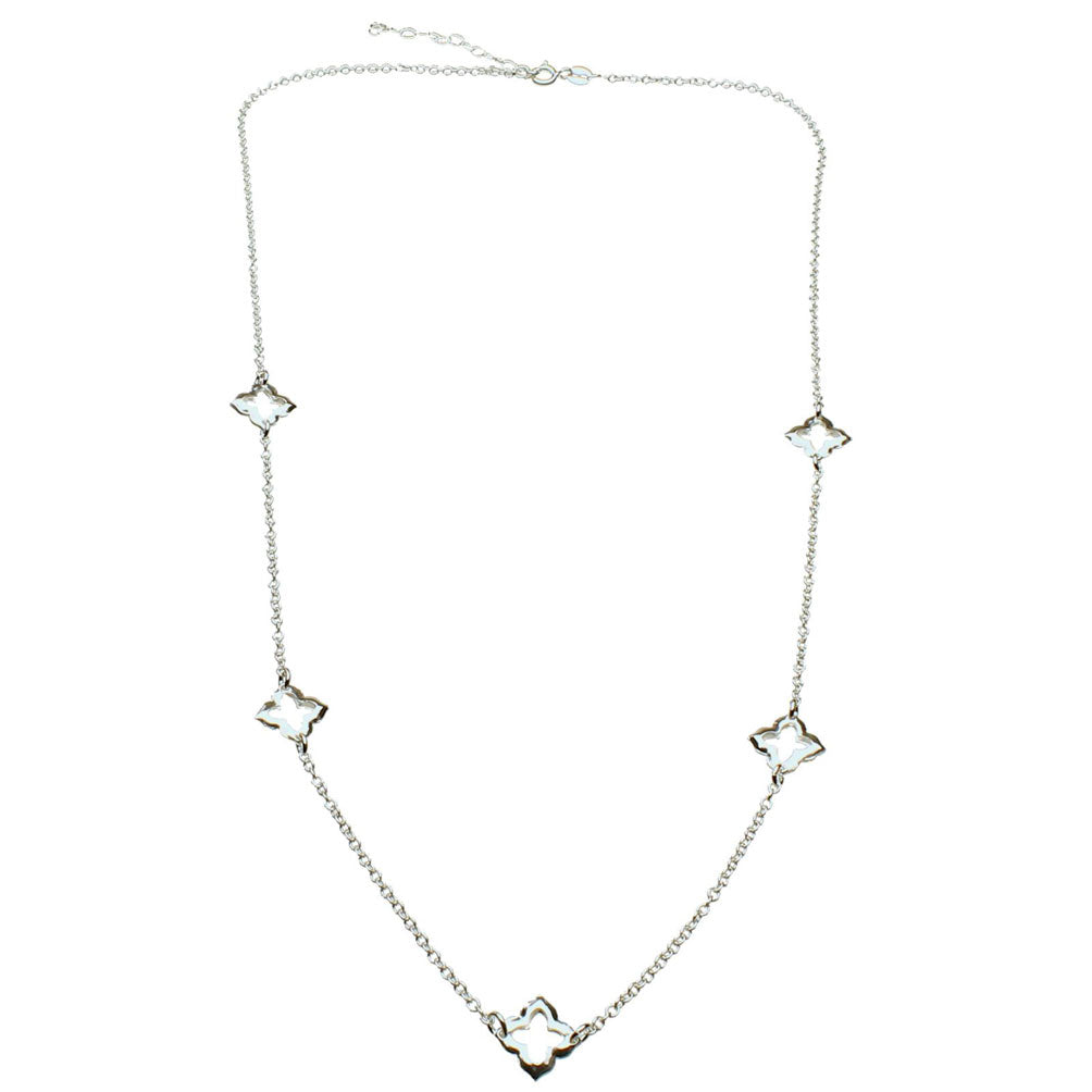Sterling Silver Station Scatter Clover Open Quatrefoil Link Long Cable Chain Necklace Italy 23 inches