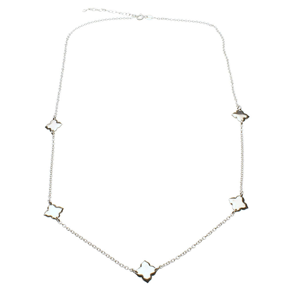 Sterling Silver Station Scatter Clover Quatrefoil Link Long Cable Chain Necklace Italy 23 inches