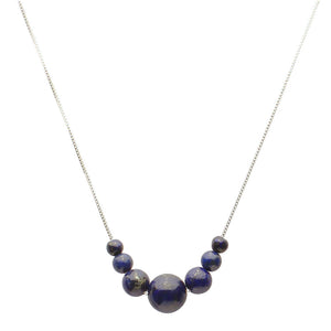 7 Blue Lapis Stone Station Box Sterling Silver Chain Necklace
