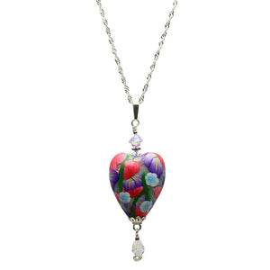 Artisan Flowers Heart Pendant Sterling Silver Singapore Chain Necklace, 18 inches 