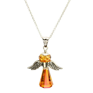 Sterling Silver Cable Chain Necklace Crystal Angel Pendant