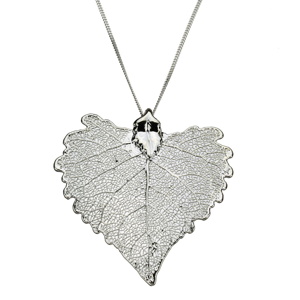 Silver-Plated Cottonwood Leaf Pendant Sterling Silver Curb Chain Necklace
