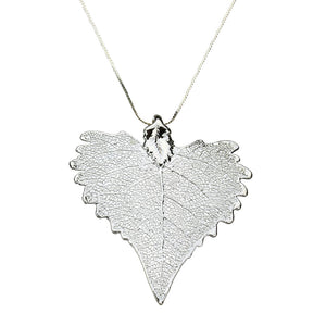 Silver-Plated Cottonwood Leaf Sterling Silver Omega Beads Necklace, 16 inches+2 inches Extender