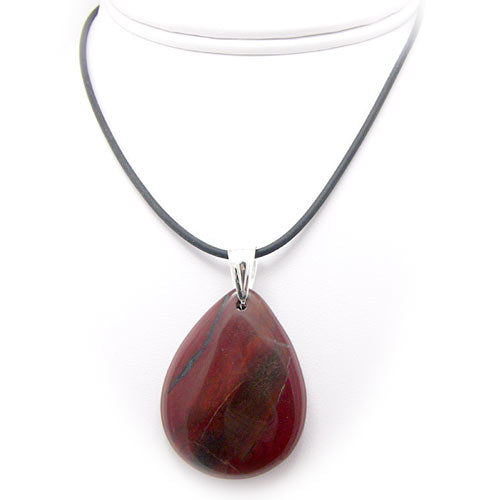 Agate Stone Pendant Rubber Cord Necklace Sterling Silver Bail 18 inches
