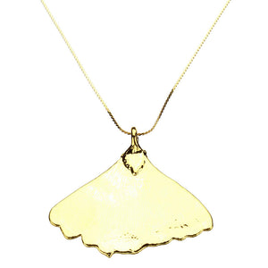 Gold-Plated Ginko Leaf Pendant 18k Gold-Flashed Sterling Silver Serpentine Chain Necklace, 16 inches