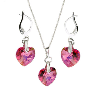 Pink Sterling Silver Cable Chain Pendant Necklace Earrings Crystal Heart