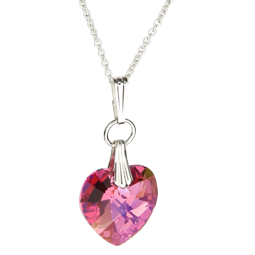 Pink Sterling Silver Cable Chain Necklace Crystal Heart Pendant