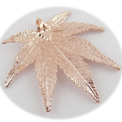 Rose Gold-Plated Japanese Maple Leaf Sterling Silver Rubber Cord Necklace