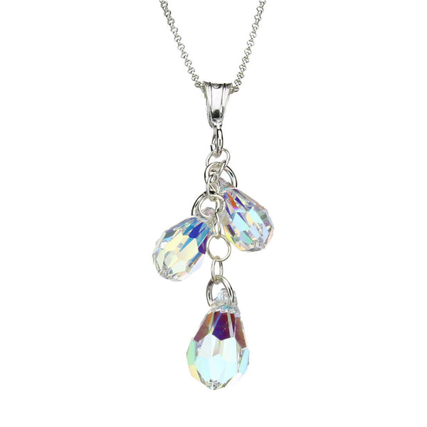 Sterling Silver Chain Necklace Earrings AB Crystal Multi-Teardrop Pendant