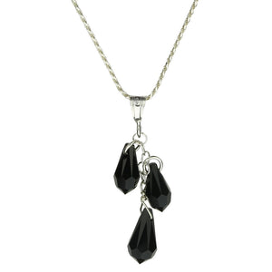 Sterling Silver Rope Chain Necklace Black Crystal Multi-Teardrop Pendant