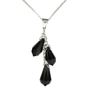 Sterling Silver Cable Chain Necklace Black Crystal Multi-Teardrop Pendant
