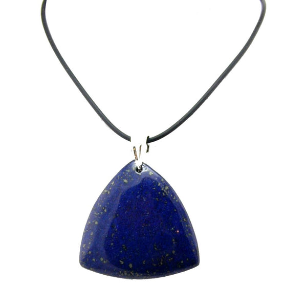 Blue Lapis Stone Pendant Rubber Cord Necklace Sterling Silver Bail 18 inches