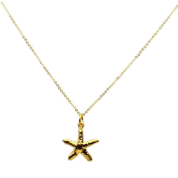 Gold-Plated Starfish Pendant 18k Gold-Flashed Sterling Silver Flat Cable Chain Necklace, 18 inches