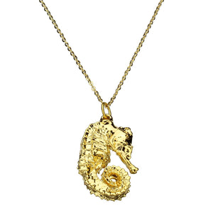 Gold-Plated Seahorse Pendant 18k Gold-Flashed Sterling Silver Flat Cable Chain Necklace