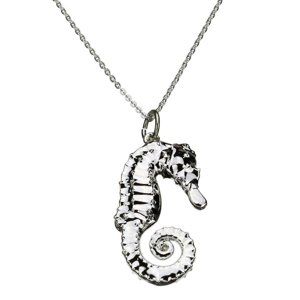 Silver-Plated Seahorse Pendant Sterling Silver Cable Chain Necklace