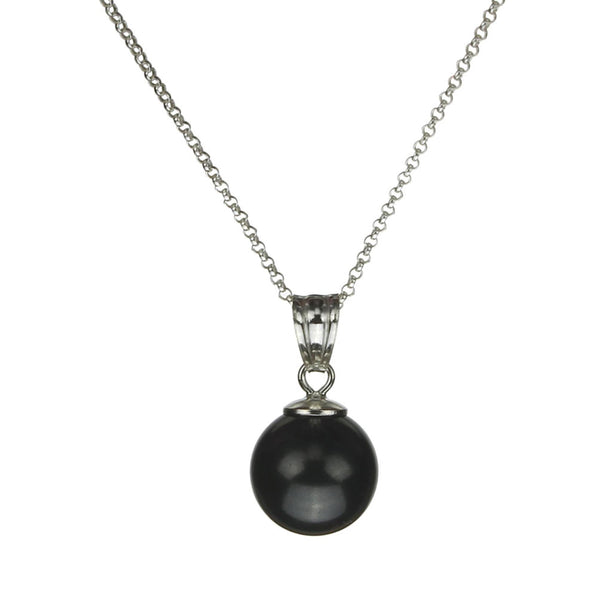 Sterling Silver Chain Necklace Earrings Black Crystal Simulated Pearl Pendant