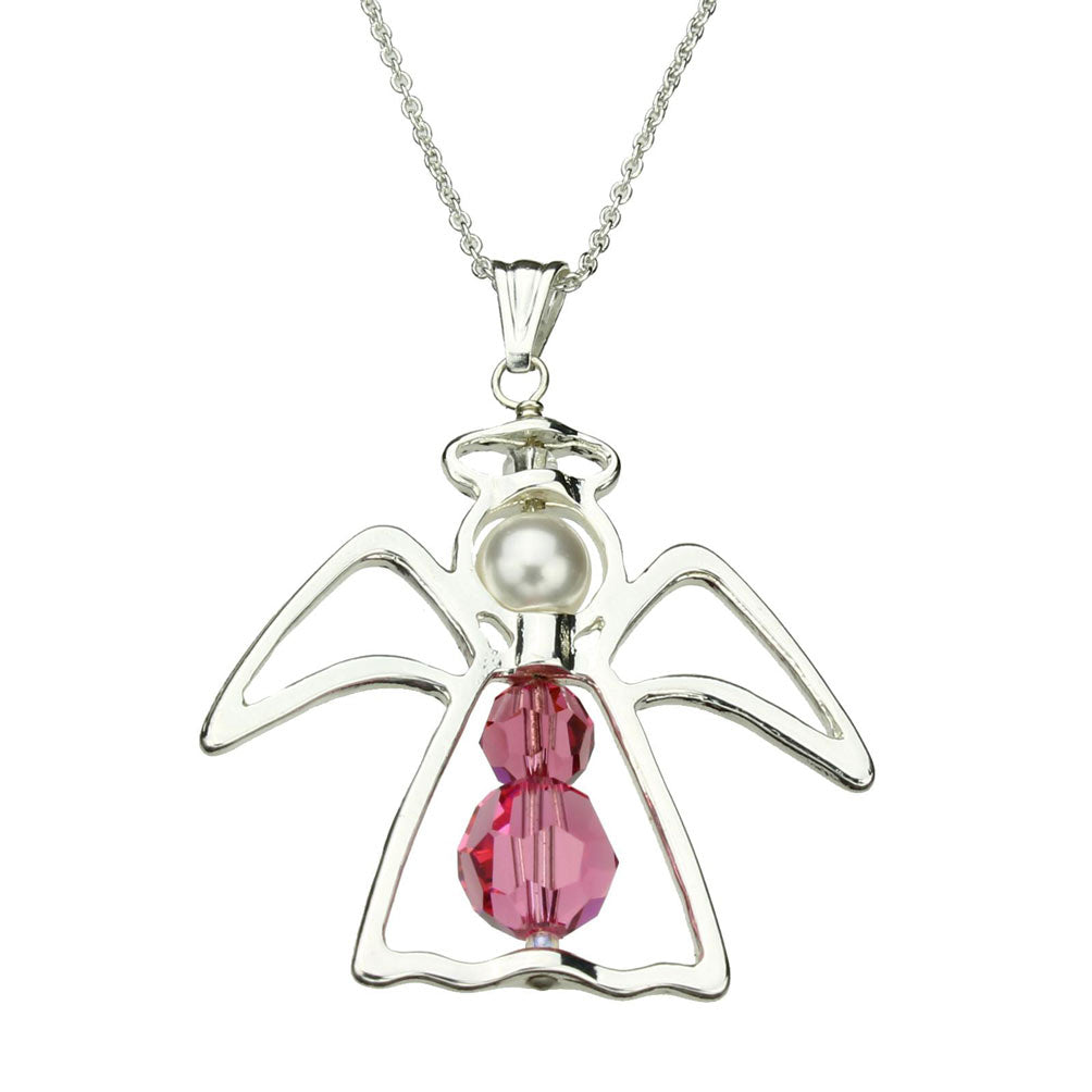 Pink Angel Crystal Pendant Sterling Silver Cable Nickel Free Chain