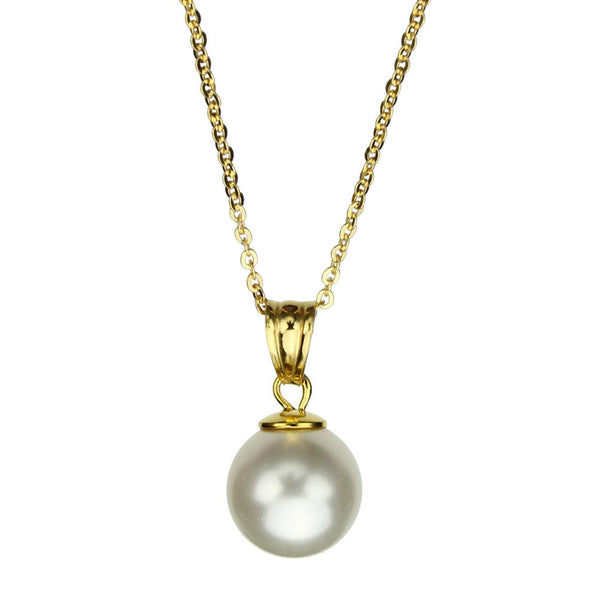 18k Gold-Flashed Sterling Silver Cable Chain Necklace Crystal Simulated Pearl Pendant