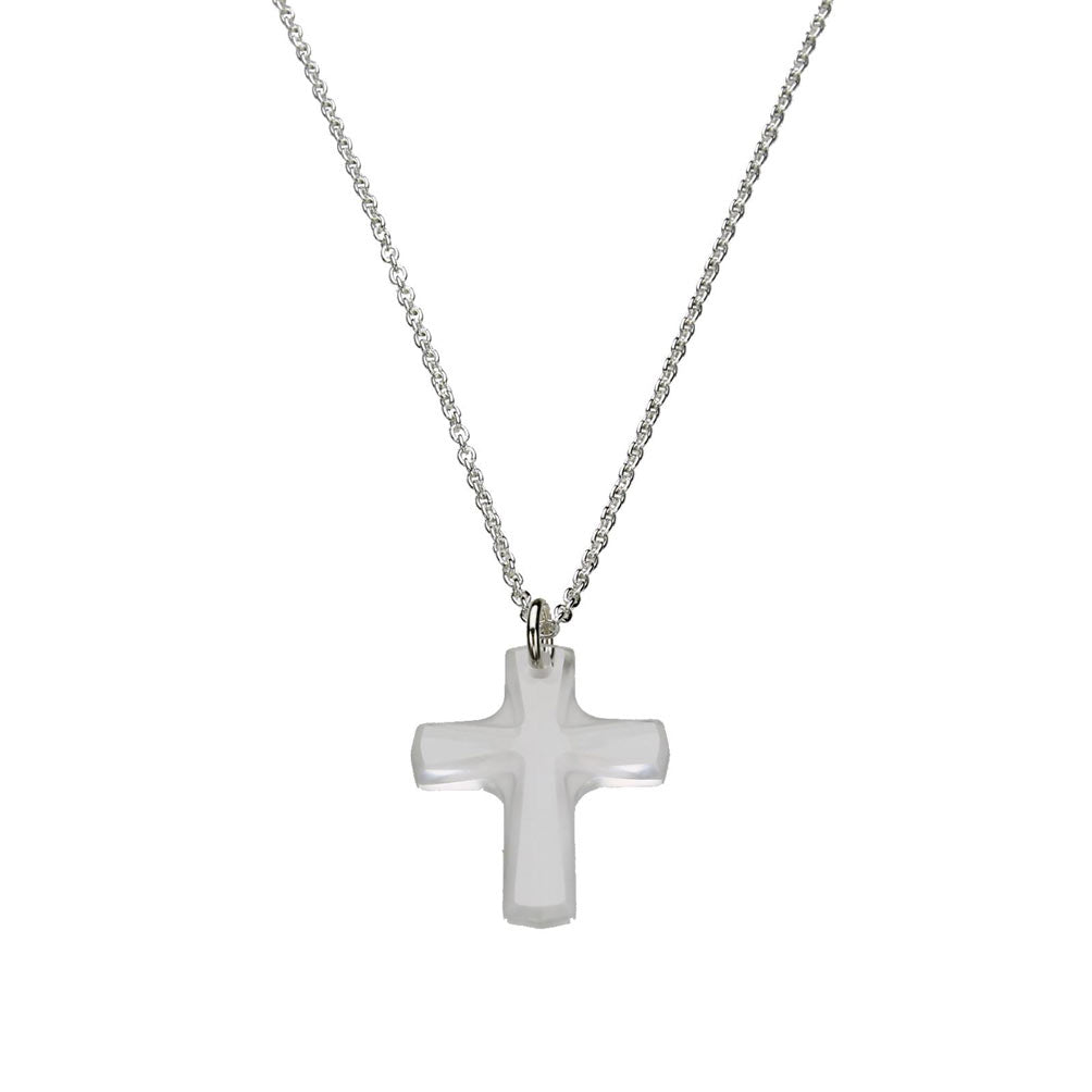 Sterling Silver Cable Chain Necklace Crystal Cross Pendant 