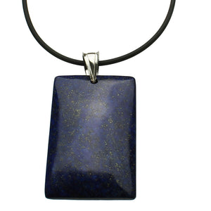 Blue Lapis Stone Rectangle Pendant Rubber Cord Necklace Sterling Silver Bail 20 Inch