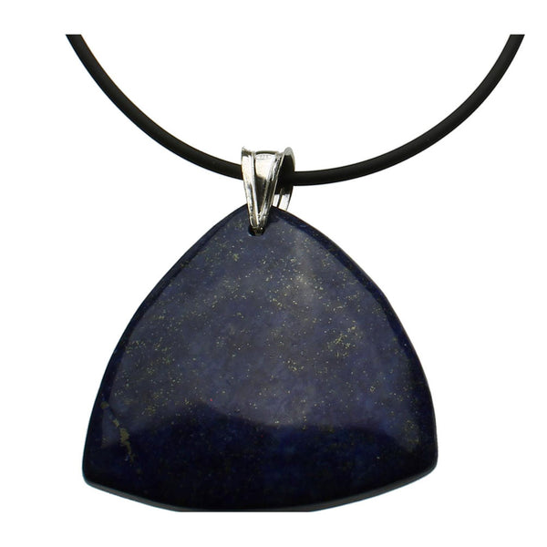 Blue Lapis Stone Pendant Rubber Cord Necklace Sterling Silver Bail