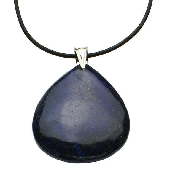 Blue Lapis Stone Teardrop Pendant Rubber Cord Necklace Sterling Silver Bail 18 Inch