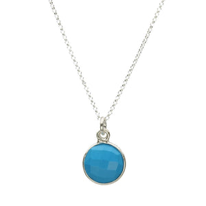Simulated Turquoise Pendant Sterling Silver Cable Chain Necklace