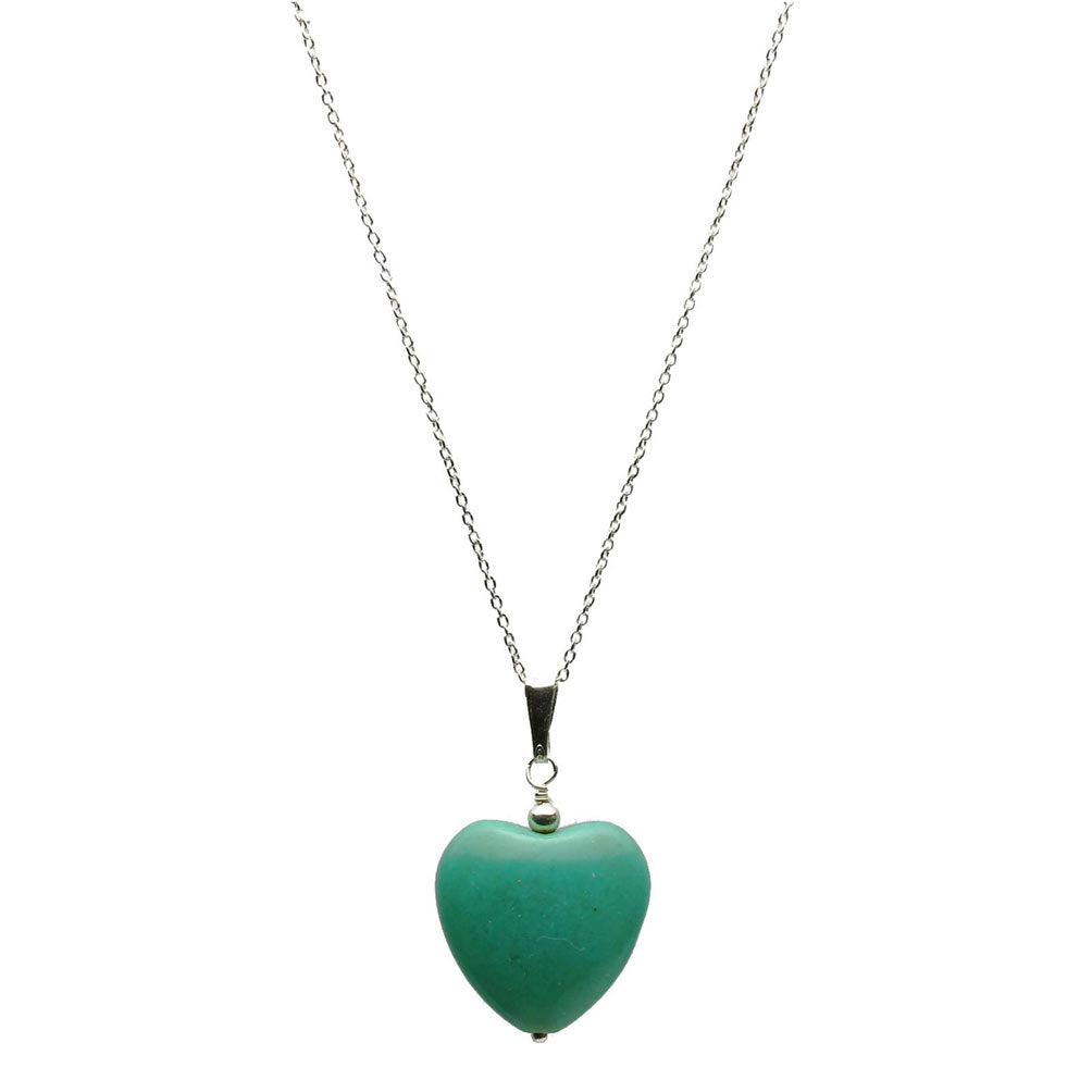 Simulated Turquoise Stone Heart Pendant Sterling Silver Cable Chain Necklace