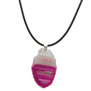 Pink Agate Slice Pendant Pendant Rubber Cord Necklace Sterling Silver Bail