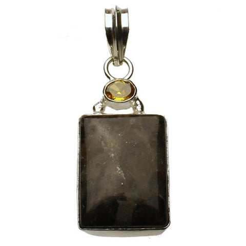 Sterling Silver Rectangle Moss Agate Stone Cubic Zirconia Accent Pendant, Large Bail, India