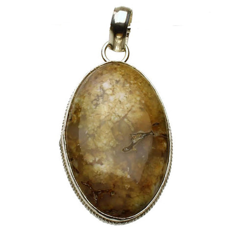 Sterling Silver Picture Jasper Brown Tan Stone Pendant, Large Bail, India