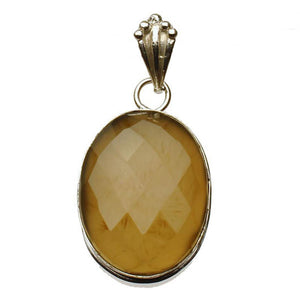 Sterling Silver Faceted Gold Rutilated Quartz Stone Pendant, Large Bail, India