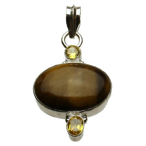 Sterling Silver Tiger Eye Stone Cubic Zirconia Pendant, Large Bail, India