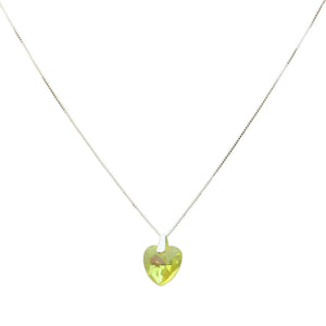 Yellow AB Glass Heart Pendant Sterling Silver Box Chain Italy