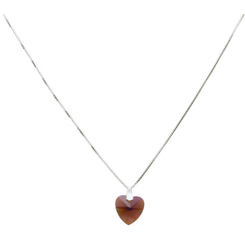 Purple AB Glass Heart Pendant Sterling Silver Box Chain Italy